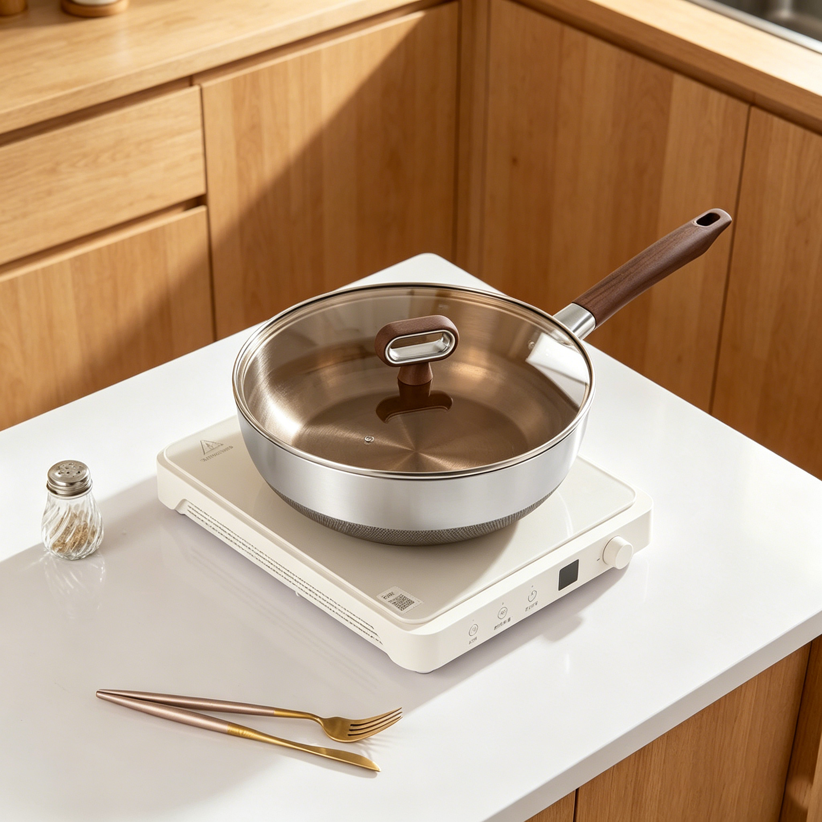 Poêle en Inox Titanium avec Couvercle 22 CM – Image 2
