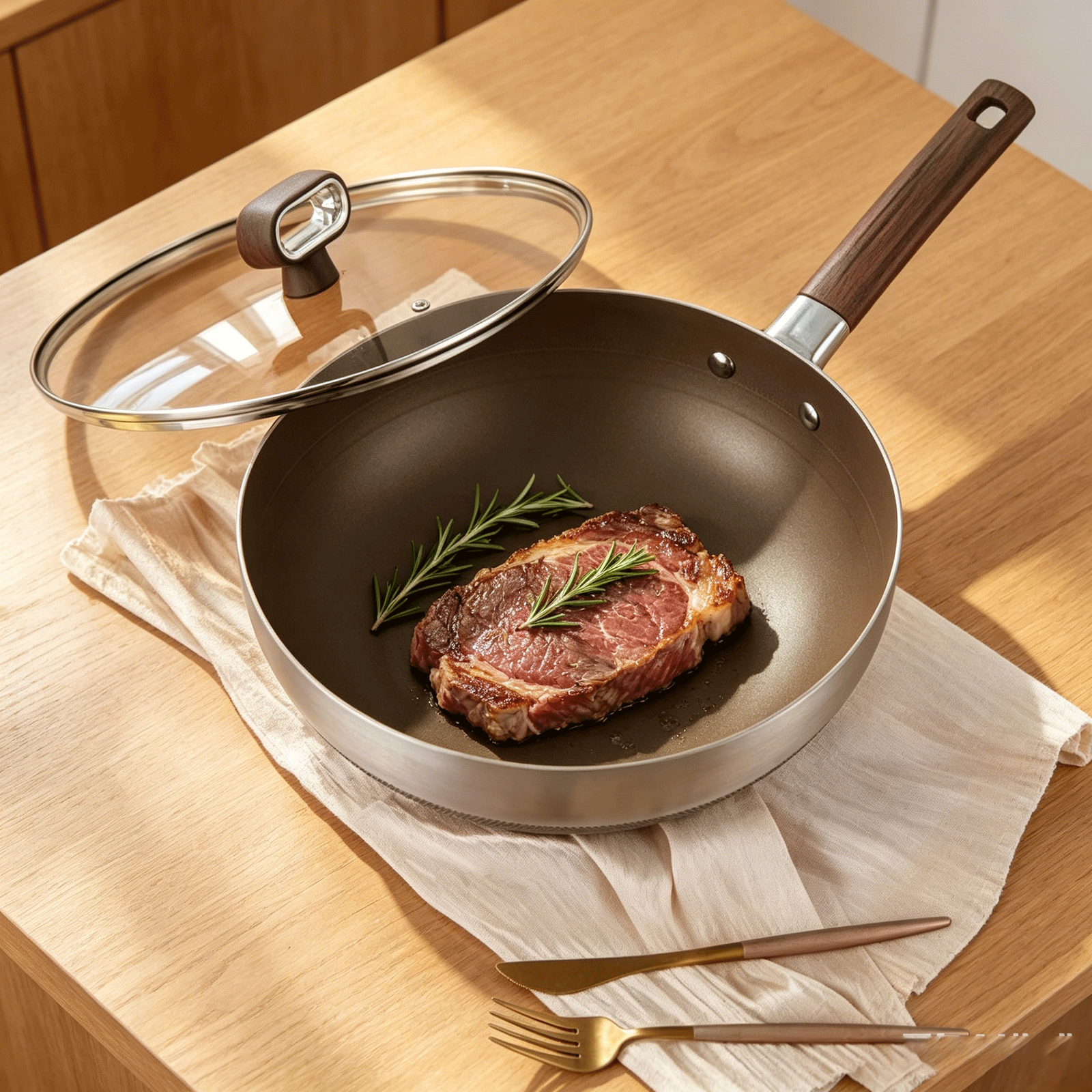 Poêle en Inox Titanium avec Couvercle 22 CM – Image 3